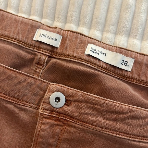 J Jill denim high rise cropped rust color jeans cuffed cotton blend size 28 - Picture 3 of 5
